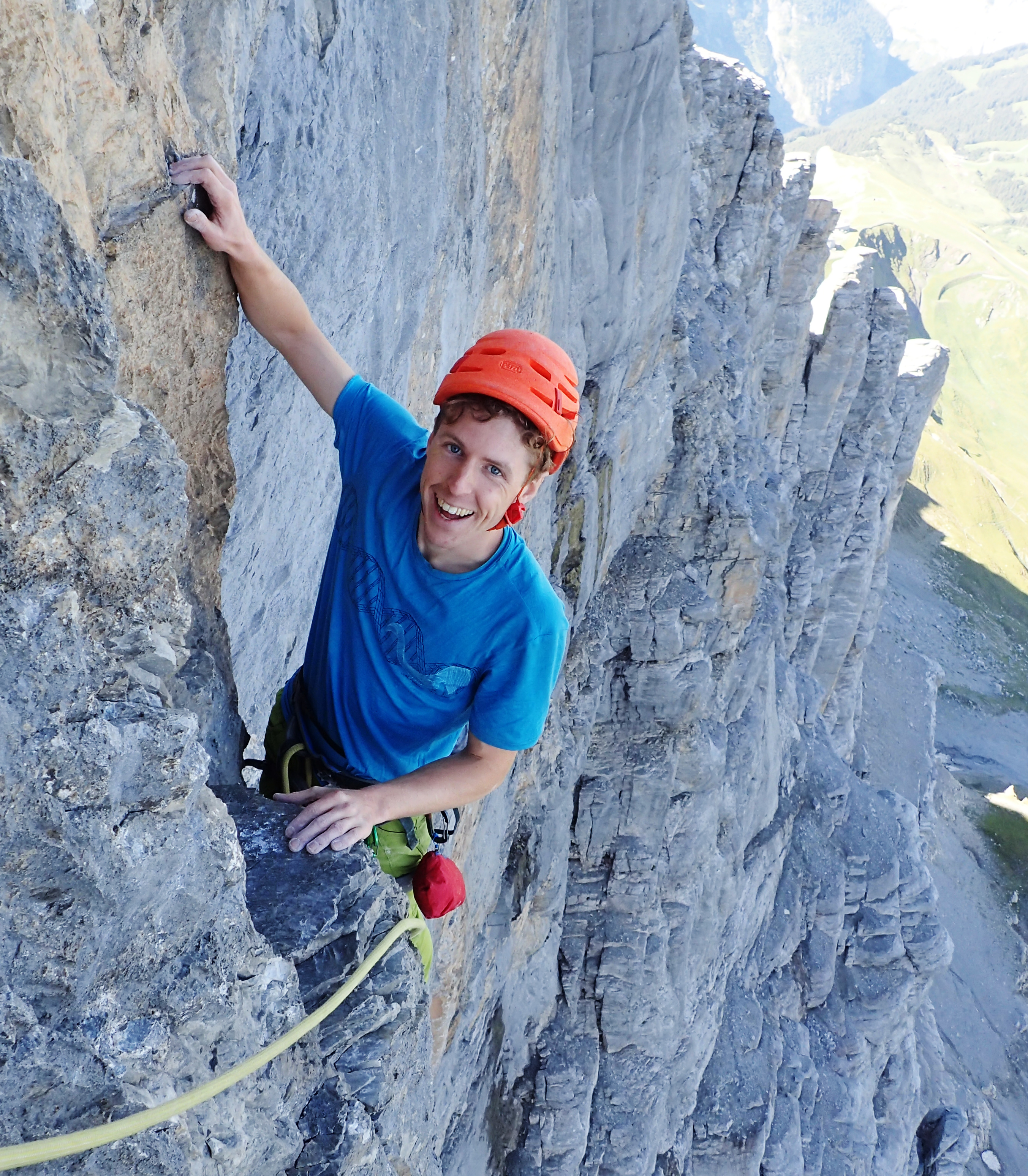 A photo of me while climbing Deep Blue Sea on the Eiger